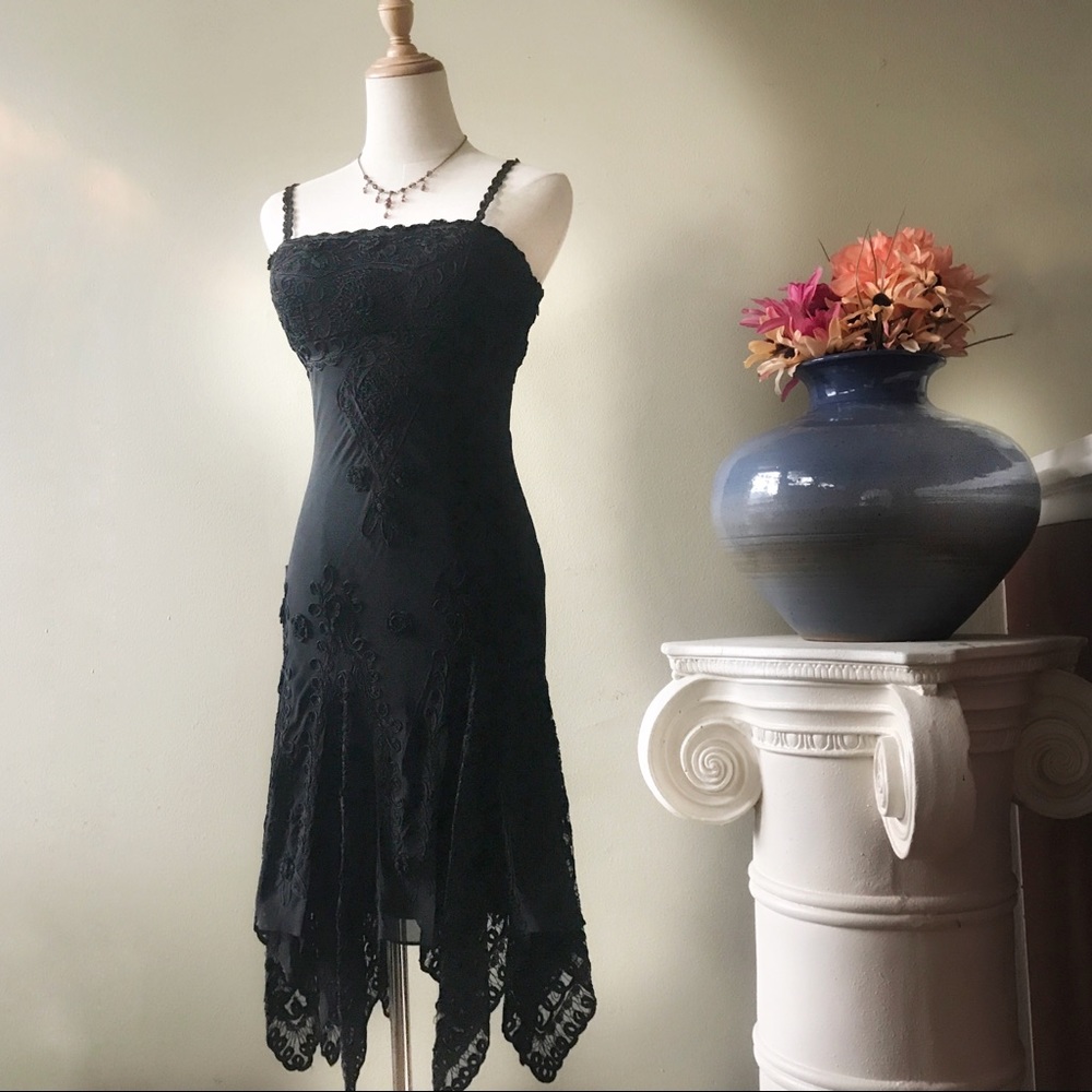 SUE WONG | black handkerchief embroidered …
